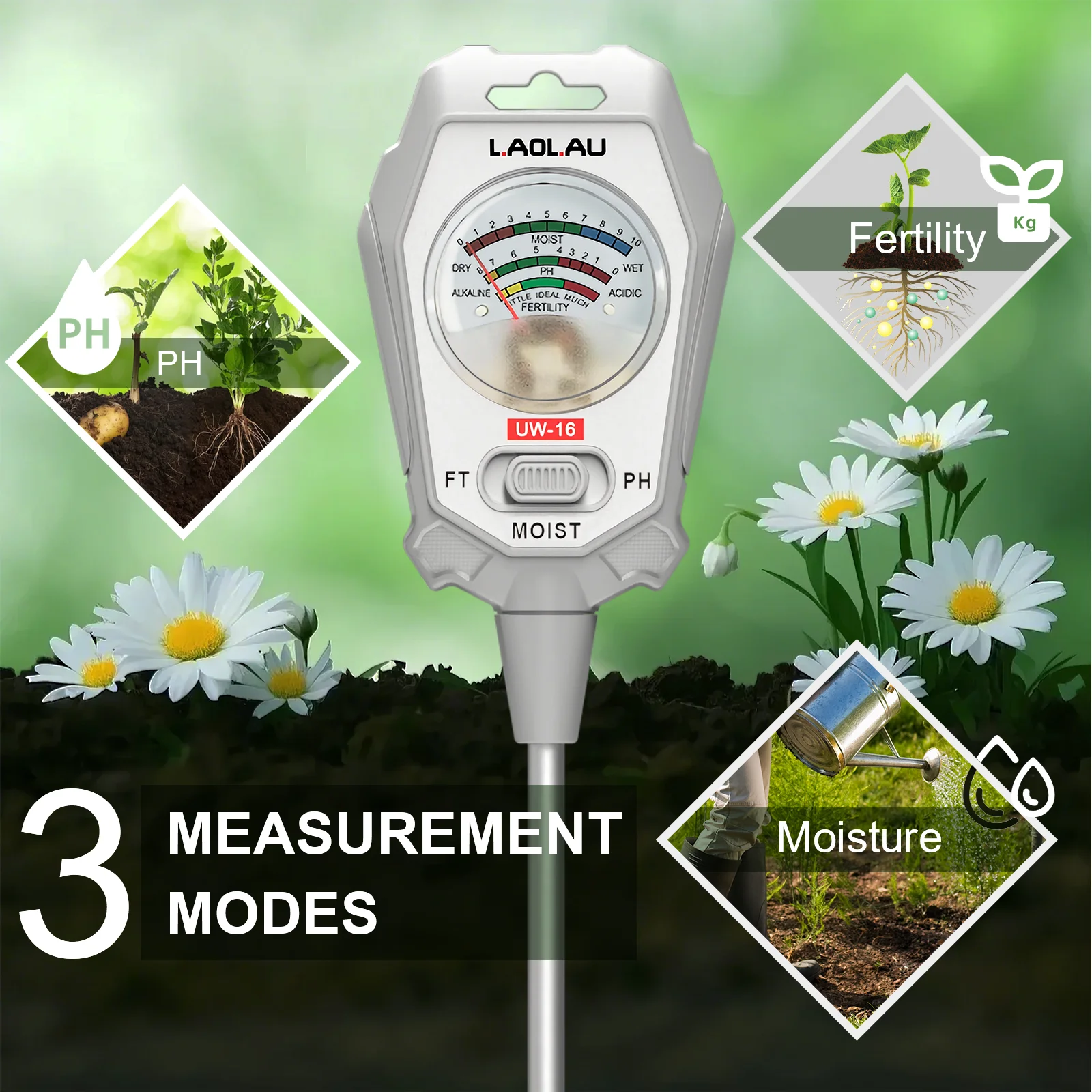 Soil Moisture Meter PH Meter Sensor Fertility Test Tool For Indoor/Outdoor Gardening Plant Moisture/Fertility/PH 3 in 1Testing
