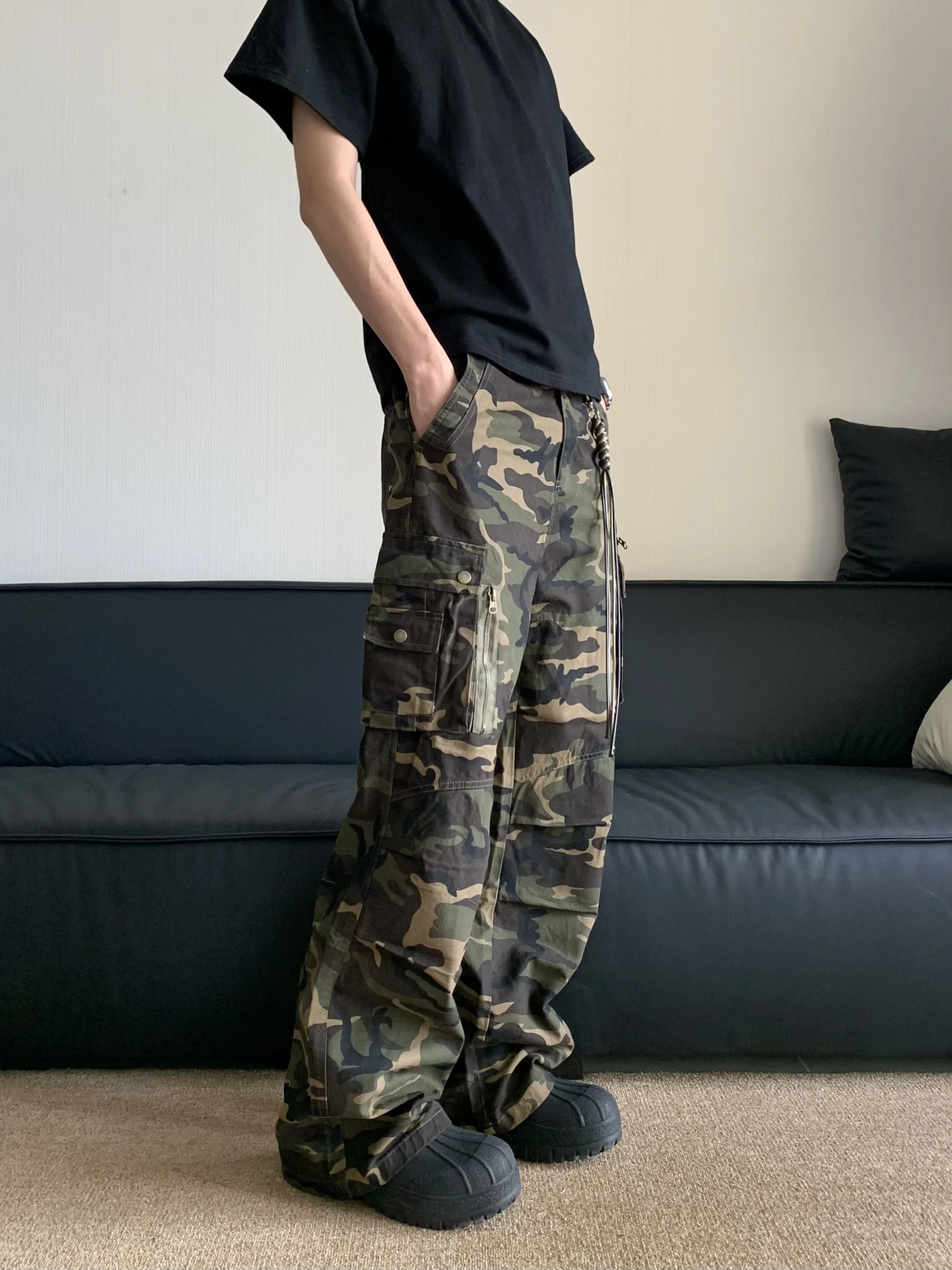 レーシングスタイルルーズストレートキャンバスパンツ