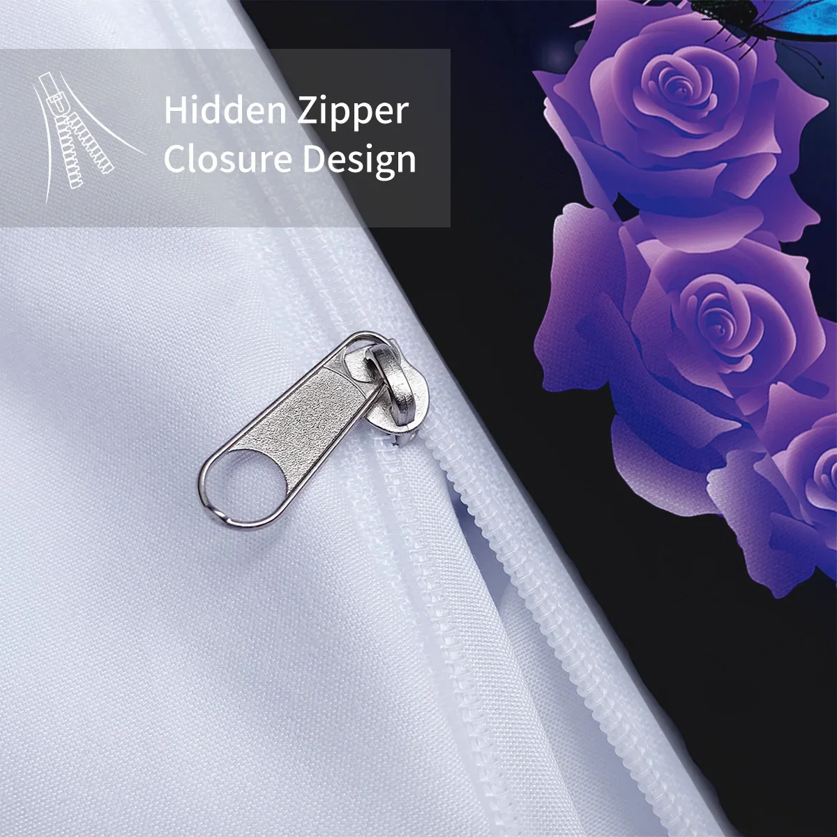 3-piece down duvet cover set with purple butterfly and rose pattern print (1 duvet cover+2 pillowcases, no core) bedding set