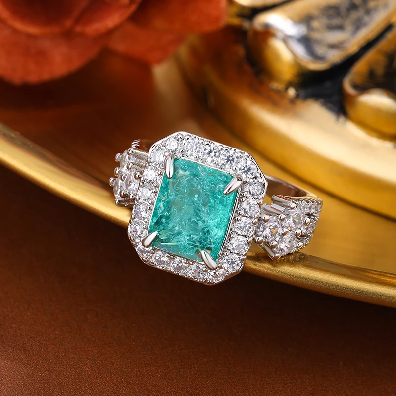 Elegant Women's Adjustable Teal Gemstone Ring in 925 Silver Plating