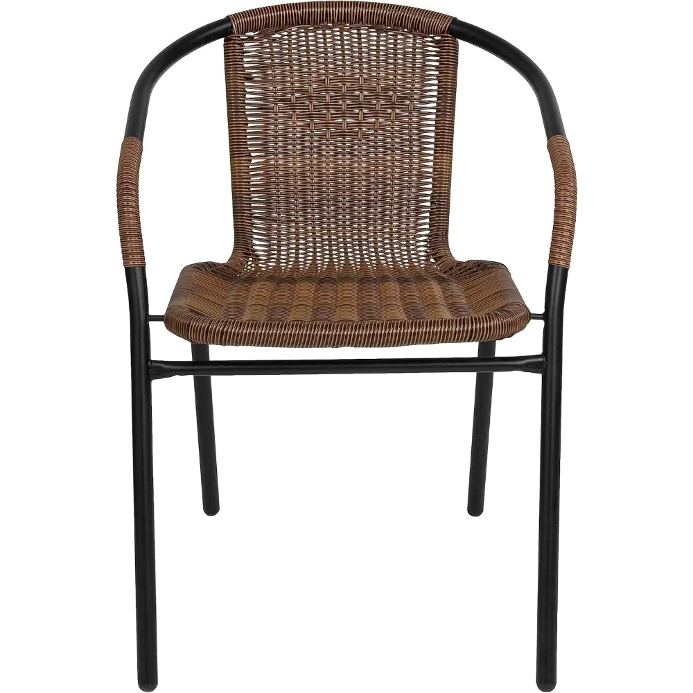 2 Pack Medium Brown Rattan Indoor-Outdoor Restaurant Stack Chair 6