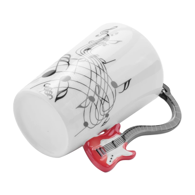 

Creative Music Style Guitar Ceramic Mug Coffee Tea Milk Stave Cups With Handle Coffee Mug Novelty Gifts Red Guitar Black