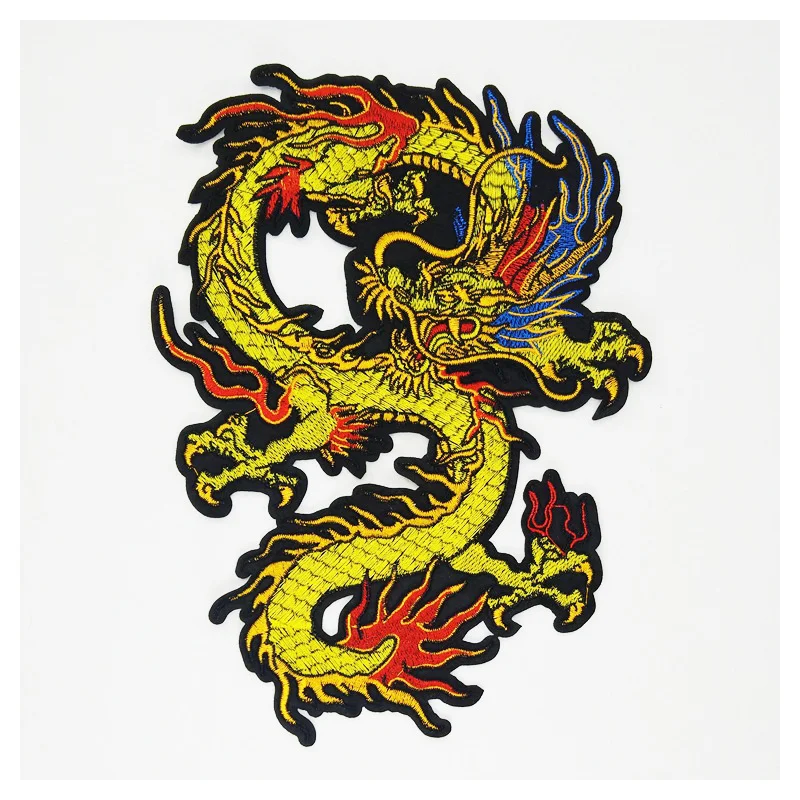 Large Chinese Dragon Embroidered Iron on Patch Backpack Jacket Hook
