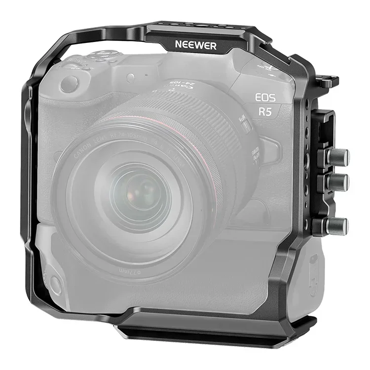 2026년형 NEEWER 카메라 케이지 (EOS R5, R5 C, R6, R6 II 및 BG-R10 배터리 그립용) HDMI 케이블 클램프와 콜드슈 포함