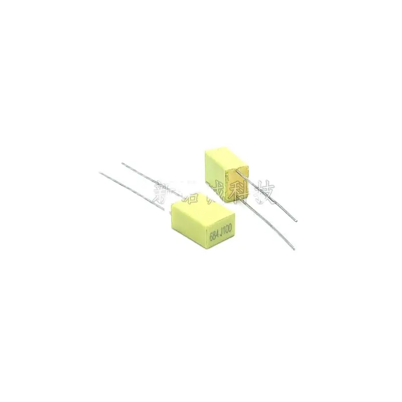 

50pcs/new original imported correction square capacitor 100V 684 0.68UF 100V 680NF 684J100 foot distance 5mm yellow