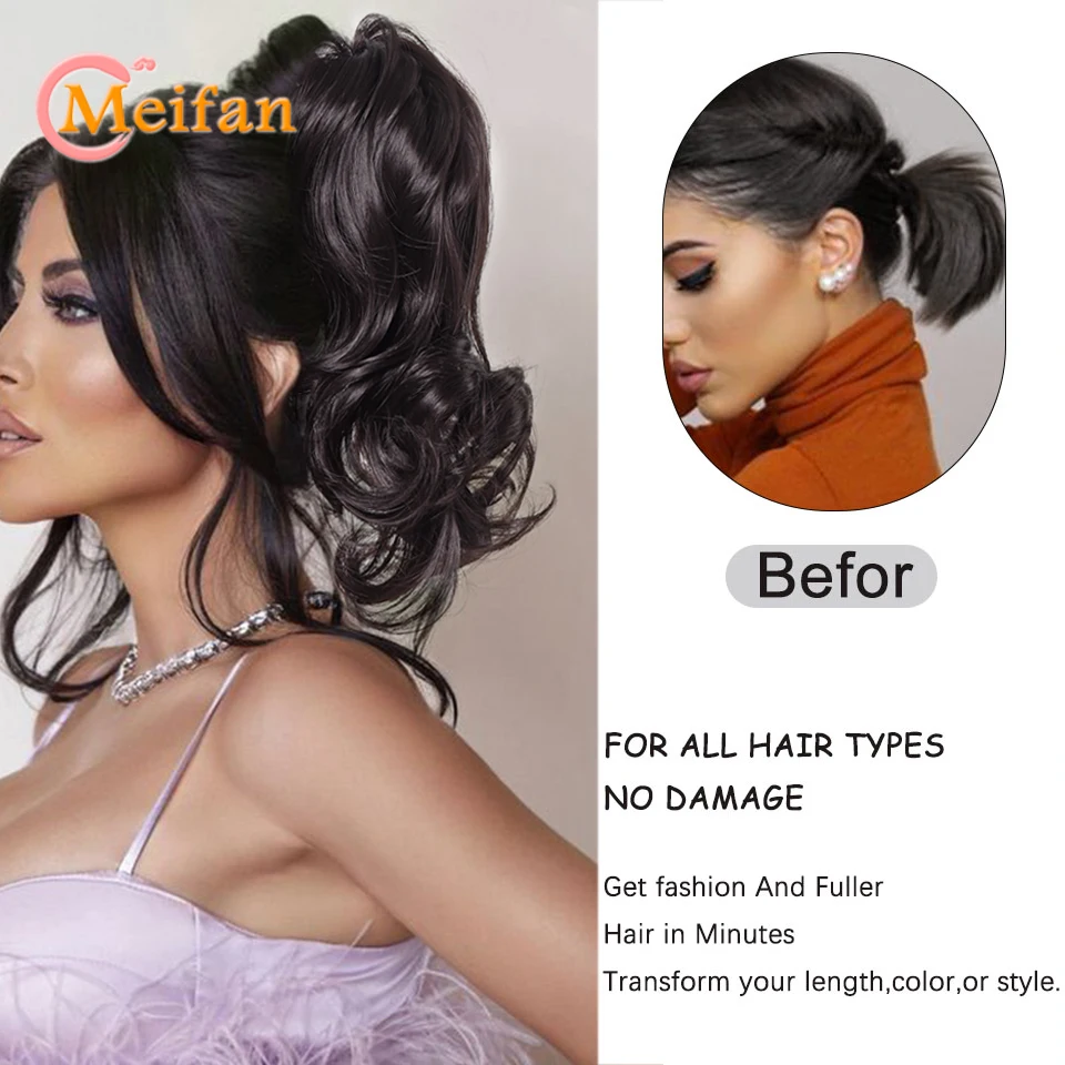 MEIFAN Synthetic Wavy Curly Claw Clip Ponytail Extensions Natural Fake Hairpiece Hair Bun Blonde Brown Black False Pigtail