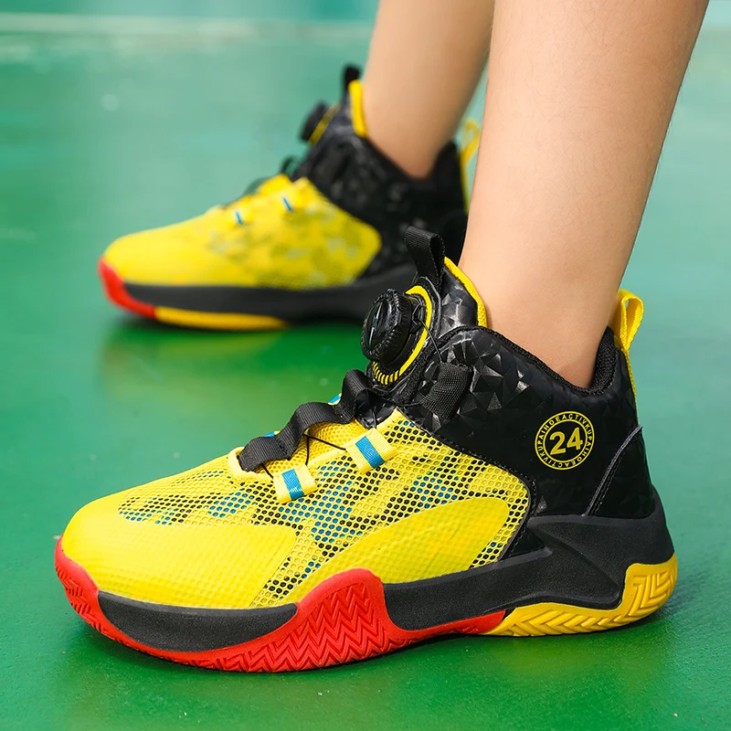 Yellow Children's Basketball Shoes Mesh Breathable Sports Shoes for Teenagers Non-Slip Wear-Resistant Basketball Sneakers Kids kids shoes