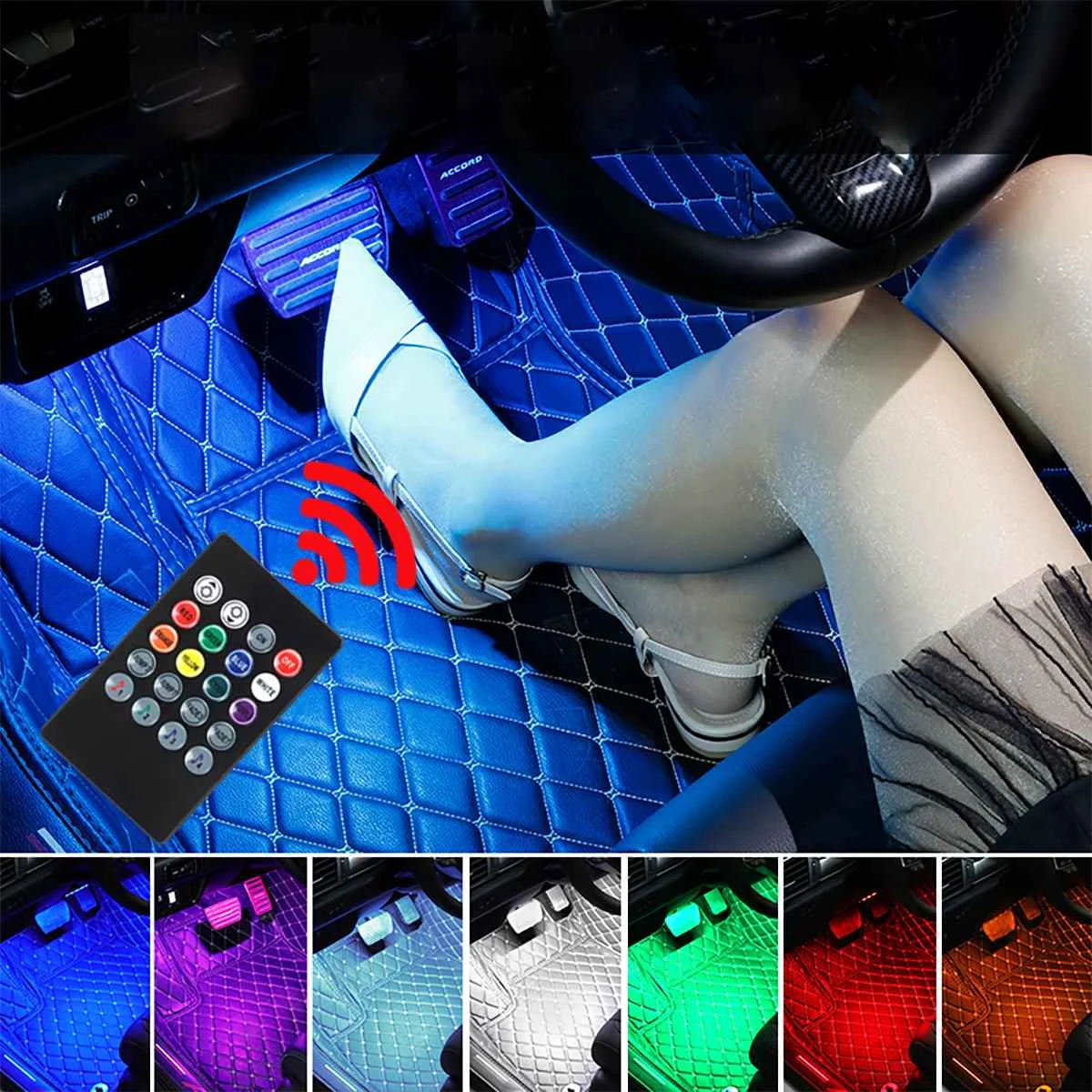 자동 주변 조명 48 LED 스트립, 자동차 발 실내 장식, RGB 조명, 원격 제어 분위기 램프, 자동차 액세서리