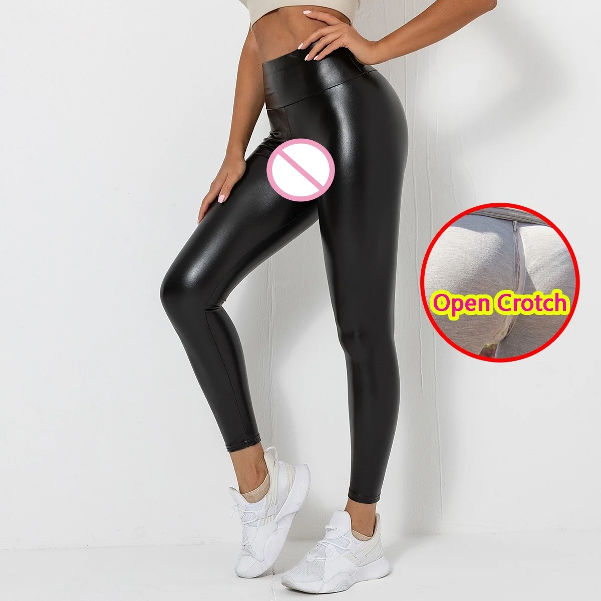 Vrouw Sexy Lederen Open Kruis Leggings Flash Pu Zwarte Lange Hot Pant Rits Booty Lift Paar Sex Game Erotische Elastische high Rise _