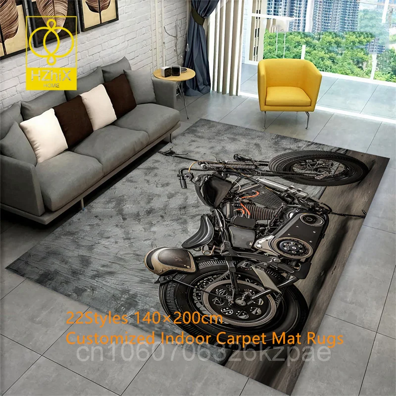 

3D Retro Motorcycle Carpet For Living Room Vintage Large Soft Area Rug Bedroom Sofa Doormat Decor Child Play Non-slip Floor Mat