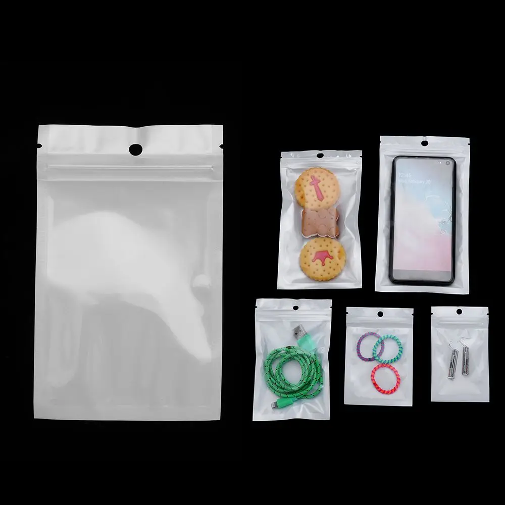 100pcs White/Clear Self Seal Zipper Plastic Retail Packaging Pack Poly Bag Storage Bag Packaging Bag Hang Hole