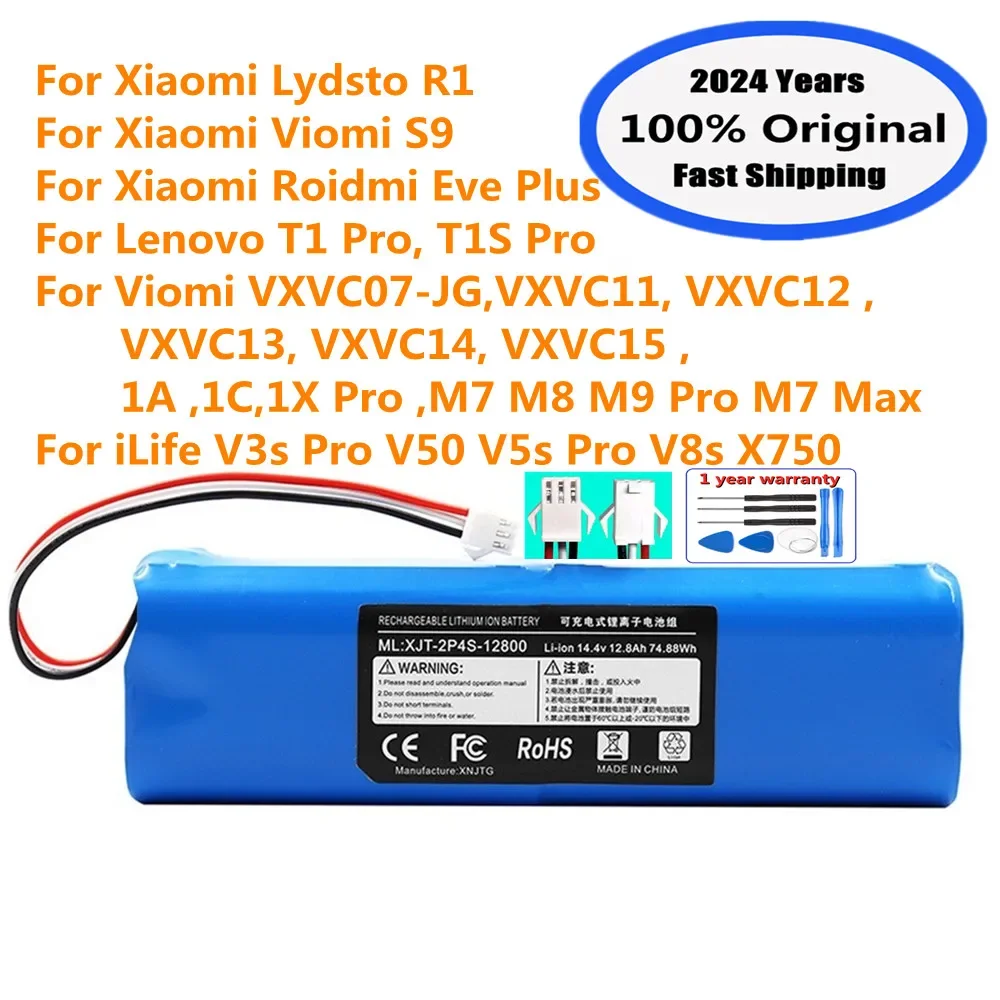 

2024 Years Original 12800mAh Battery For XiaoMi Lydsto R1 Battery Robot Vacuum Cleaner For Viomi S9 Battery Pack Big Capacity