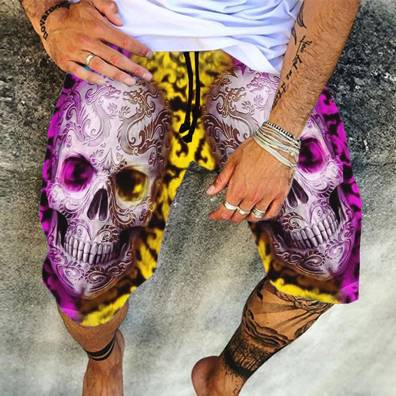 3D Patriotic Skull Print Men's Shorts Comfortable Stretchy Suorts Summer Clothing Oversized Sport Shorts Runing Quick Dry Shorts