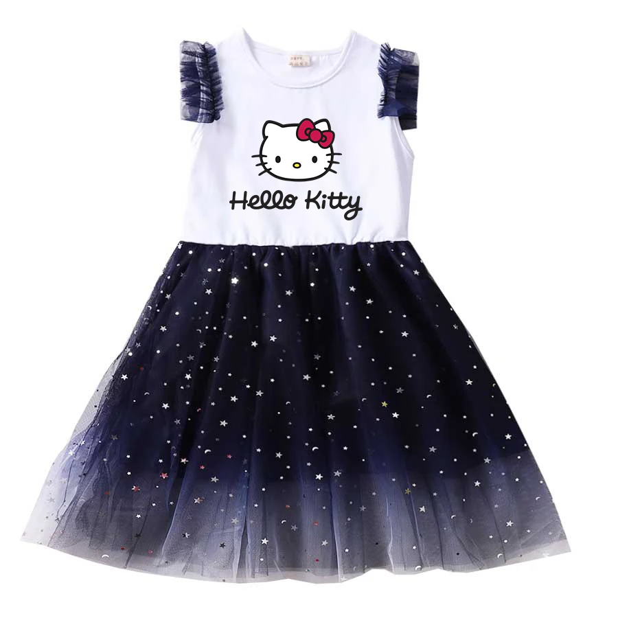 

Miniso Hello Kitty Summer Kids Dresses for Girls Kids Cartoon Short Sleeve Princess Dress Children's Prom Mesh Dresses