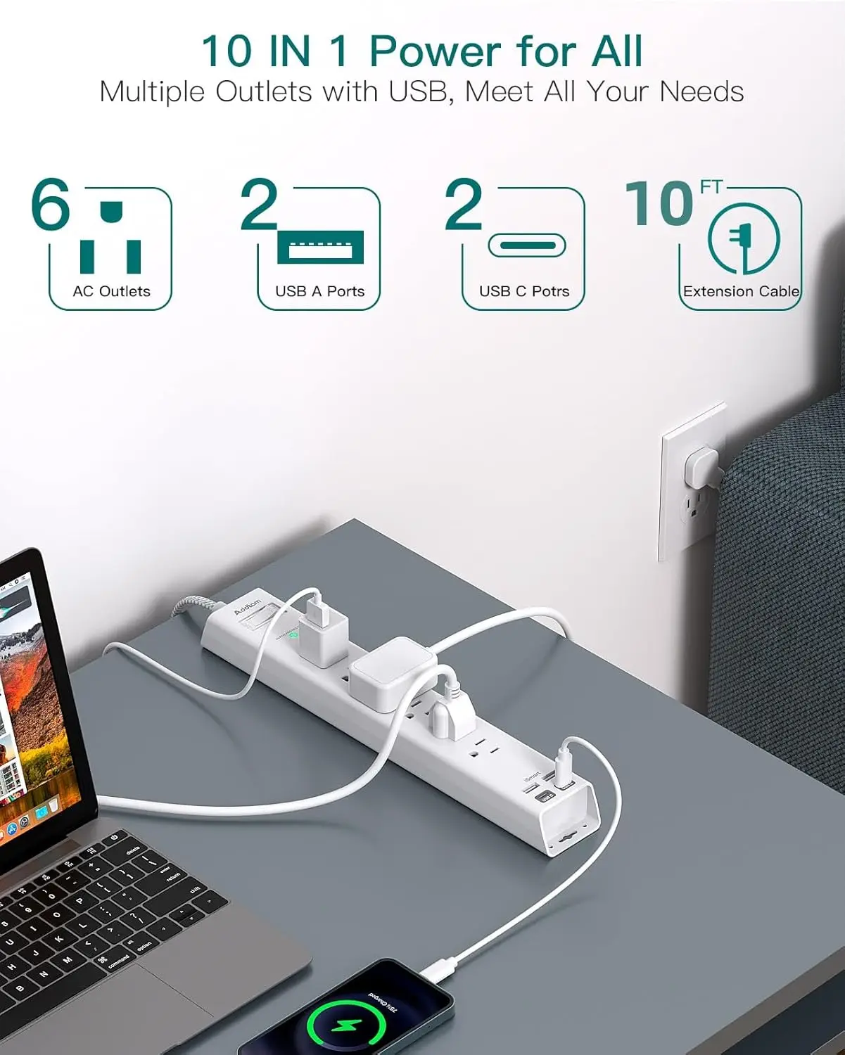 10ft Power Strip Hub 3