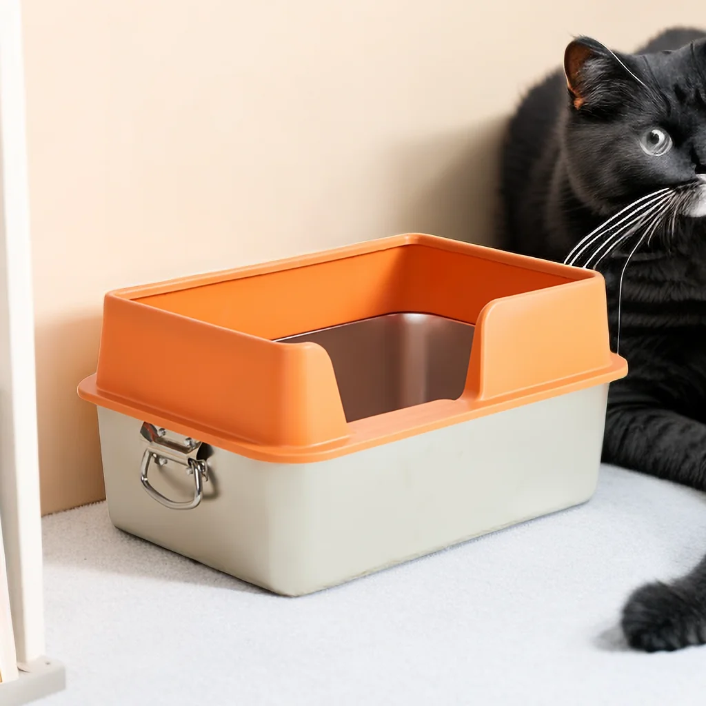 

Large Capacity Semi-closed Sand Box Pet Toilet Anti Splash Cat Tray Cleaning Bath Basin Supplies stainless steel cat litter box