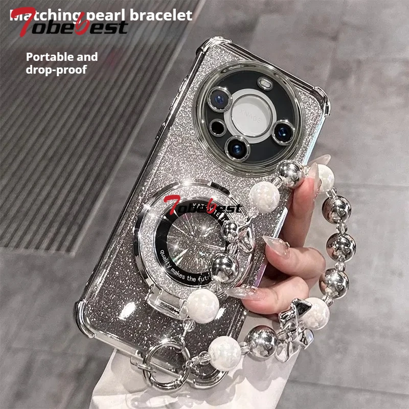 Shockproof Glitter Plating Magsafe Bracket Bead Bracelet Phone Case Cover