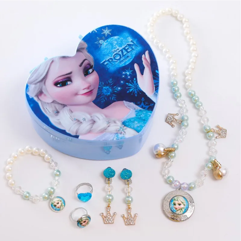 Disney Princess Frozen Necklace Bracelet Set Anime Cartoon Princess Anna  Elsa Sofia Ring Ear Studs Headwear Girls Jewelry Gift - AliExpress