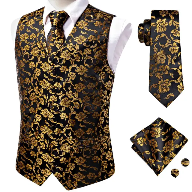 Hi-Tie 20 Color Silk Men's Vests and Tie Business Formal Dresses Slim Vest 4PC Hanky cufflinks for Suit Blue Paisley Waistcoat MS-0031