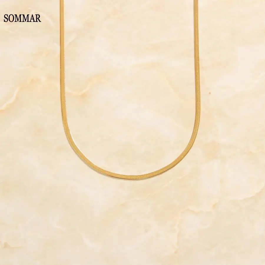 

SOMMAR Hot Sale Gold color Men and Women necklace 2mm flat snake chain tattoo choker jewelry