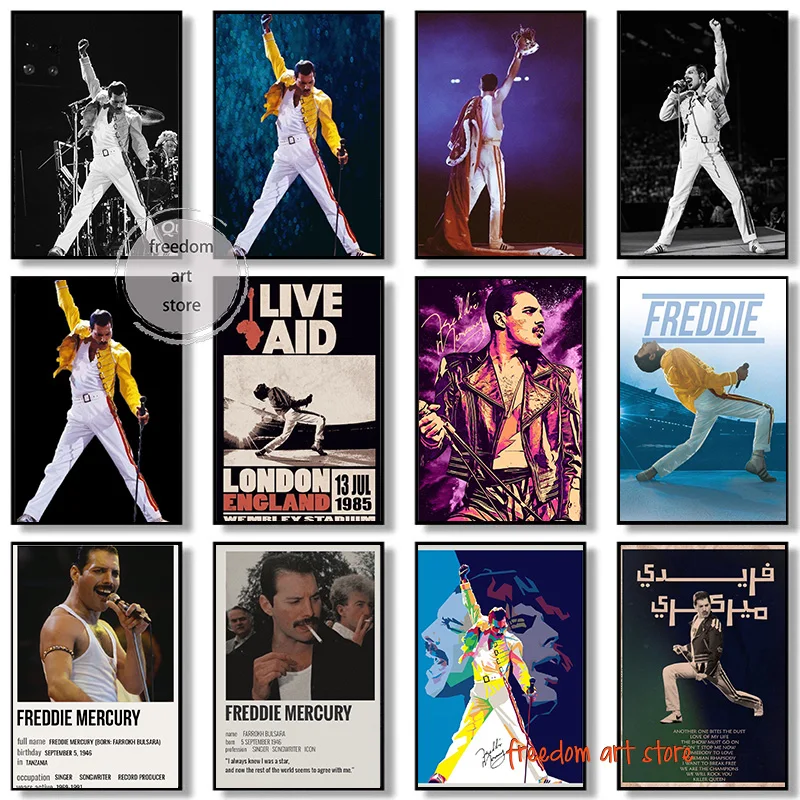 Vintage Famous Rock Singer Queen Freddy Mercury Portrait Music Art Poster Canvas Painting Stampe Murali Immagini Room Home Decor