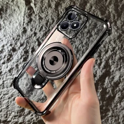 Luxury Transparent Electroplated Magnetic Stand Case - Shockproof Cover with Magsafe Compatibility for V50 Lite 5G (Black)