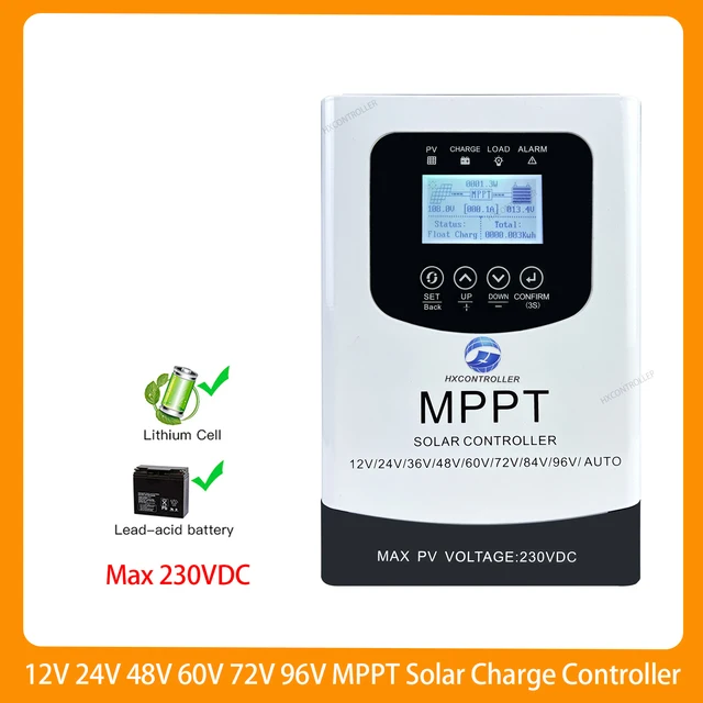 Contrôleur de Charge solaire MPPT 230VDC 100A 80A 60A 50A 40A, régulateur de panneau solaire pour système solaire PV 12V 24V 48V 60V 72V 84V 96V 1