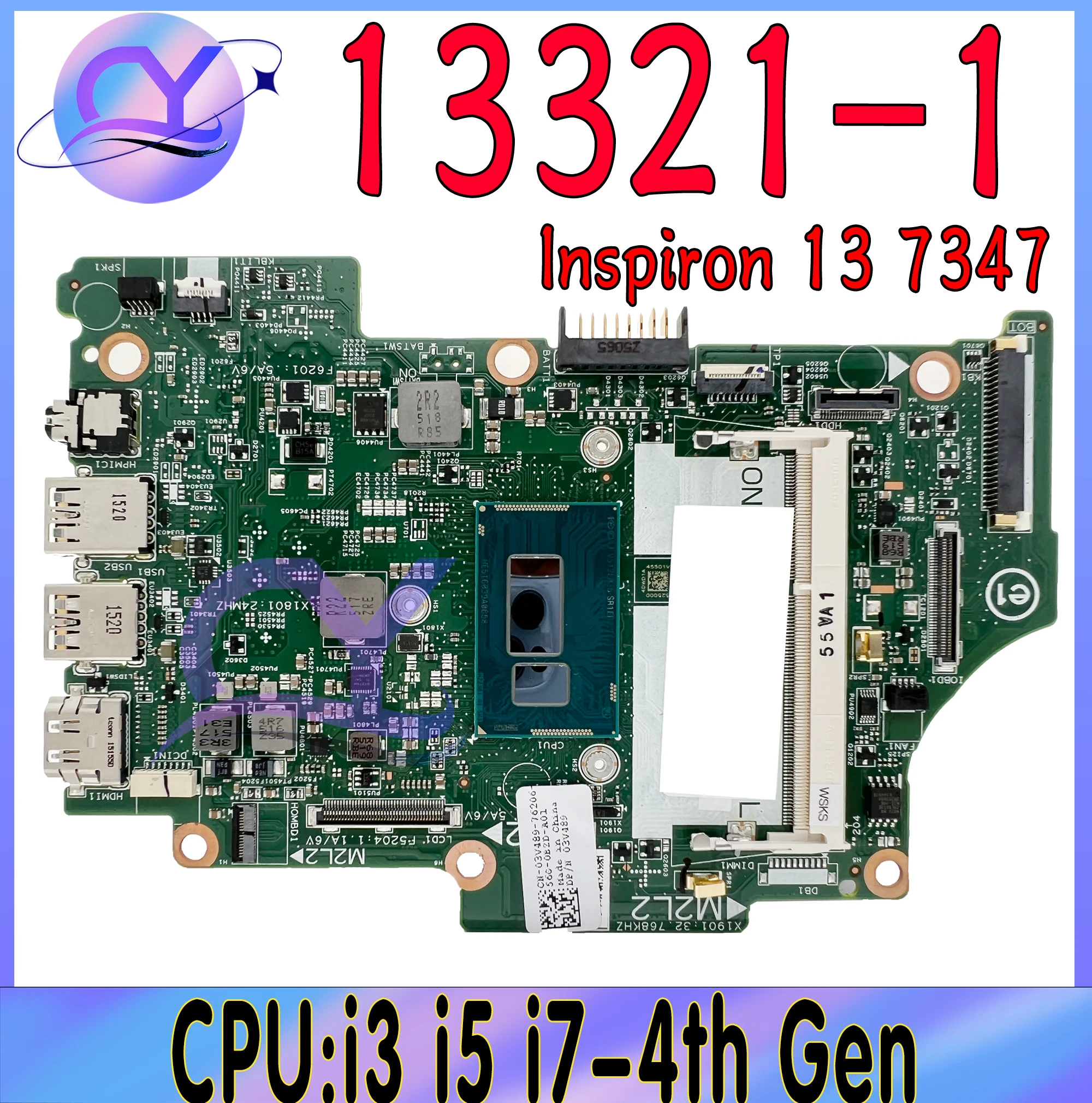 Материнская плата 13321-1 для ноутбука Dell Inspiron 13 7347 7348 7352 7558 CN-03V489 8X6G1 с i3 i5 i7-4th Gen 100%