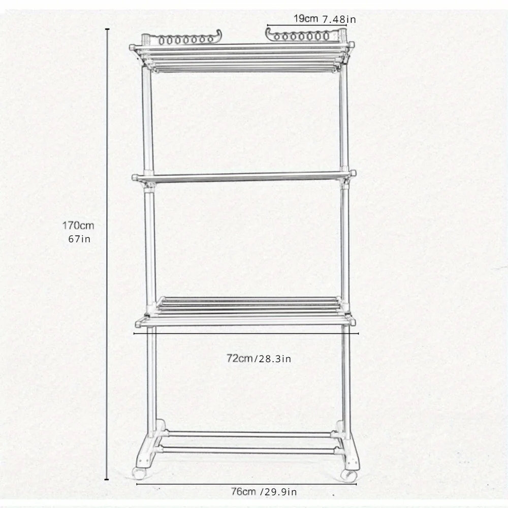 Large Drying Rack, Collapsible Drying Rack Laundry 4 Tiers, Removable Drying Rack, Folding Wings, Easy to Assemble, Indoor/Outdo 6
