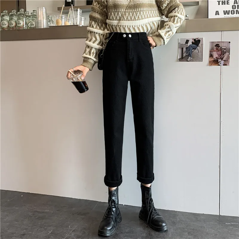 Calças de Brim Solto na Moda Largas Mulheres Lazer Streetwear Vintage Cintura Alta Denim Mais Jovem Elegante Harajuku Botão All-match Baggy 11 Computers & Electronics