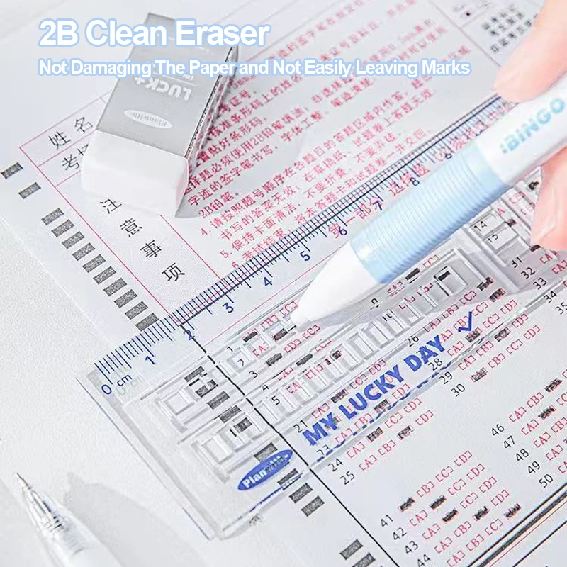 1Set Exam Set Press Neutral Pen 2B Automatic Pencil Rubber Ruler Six Stationery Items for Students 4