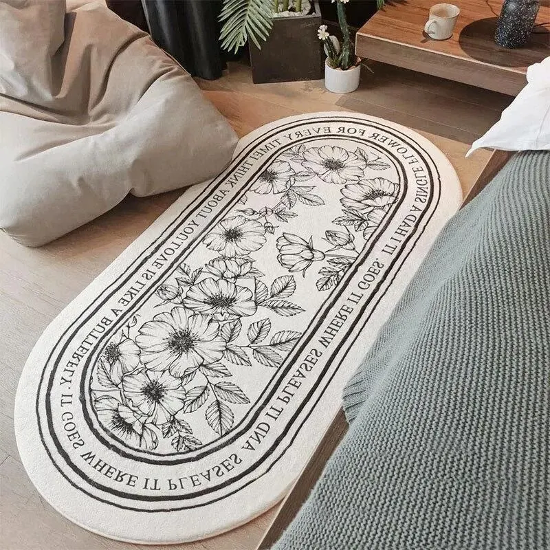 Modern Simple Imitation Cashmere Bedroom Bed Rug Oval Bed Front Mat Light Luxury Ins Style Carpet Nordic Living Room Rug decorative carpet,imitated cashmere carpet