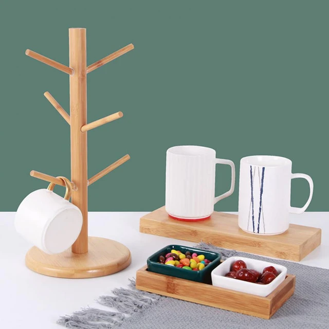 Bamboo Mug Holder Tree, Coffee Mug Rack, Hanging Coffee Cup Holder for  Counter, Coffee Bar Organizer Accessories, Coffee Stands for Kitchen, Tea  Cup Holder with 6 Hooks Mug Storage Shelf (1 Pack) 