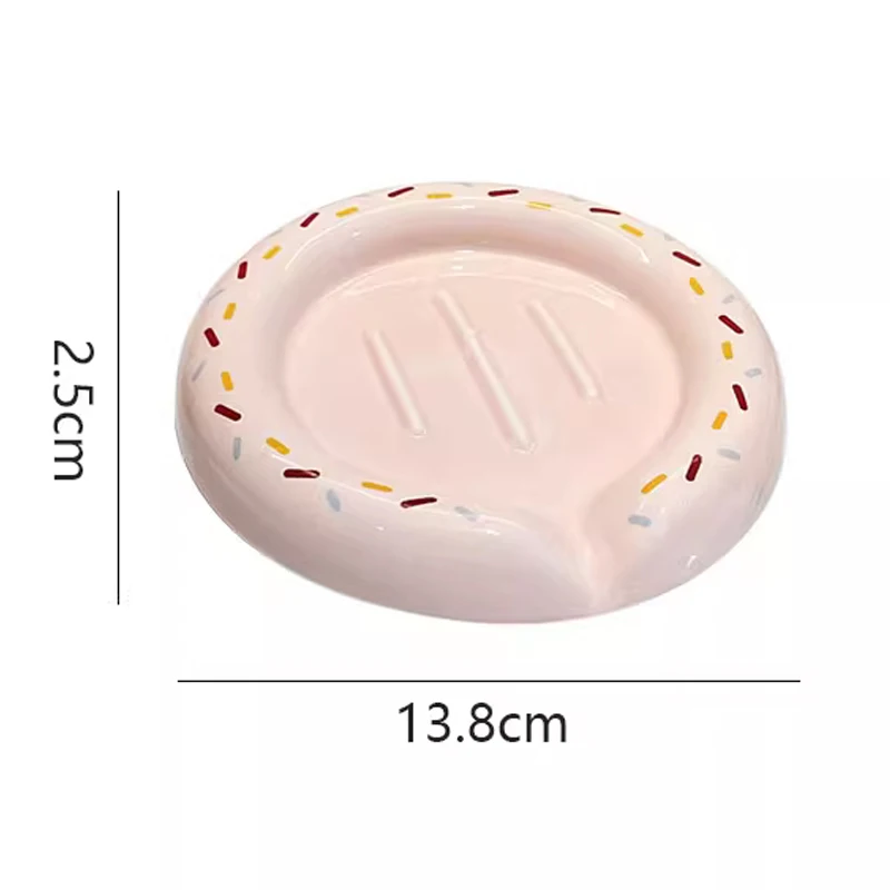 Ceramic Cute Soap Box, Light luxury Cartoon Donut Shaped Soap Dishes, Home Bathroom Kitchen Supplies, Bathroom Storage Rack, 1Pc
