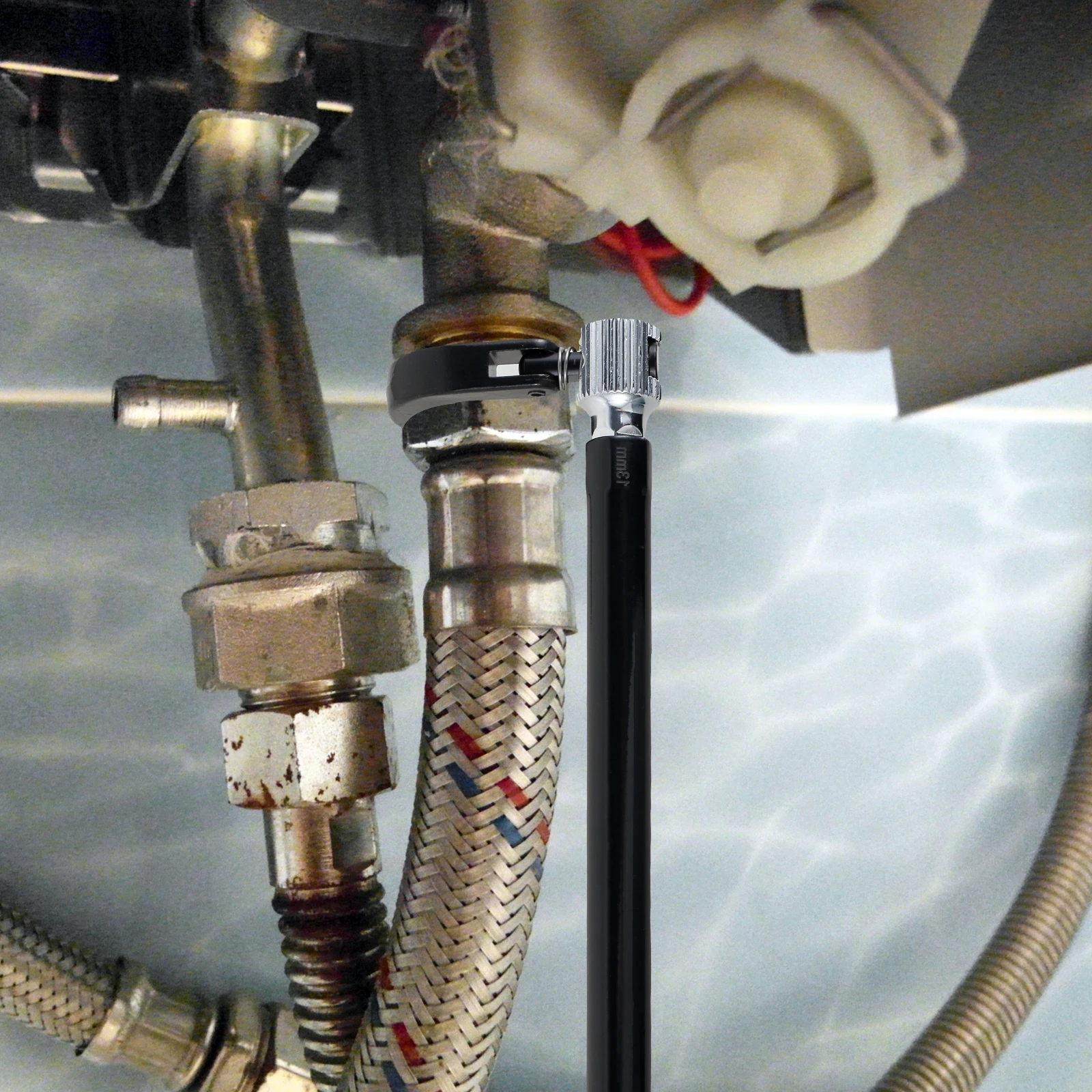 Description Picture 6 of itemFaucet Wrench Carbon Steel Plumber Socket Wrench with 5 Sockets and 1 Chuck Tap Back Nut Sink Basin Wrench Tap Installation Tool