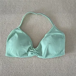Women's High Support Strappy Sports Bra - Seamless Halter Yoga Tank - S (Palm Green)