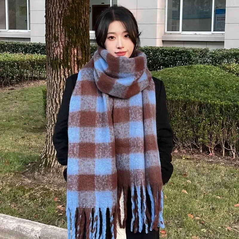 

2023 New Autumn Winter Imitation Wool Scarf Female Windproof Thickened Keep Warm Plaid Print Office Long Soft Wear Shawl T151