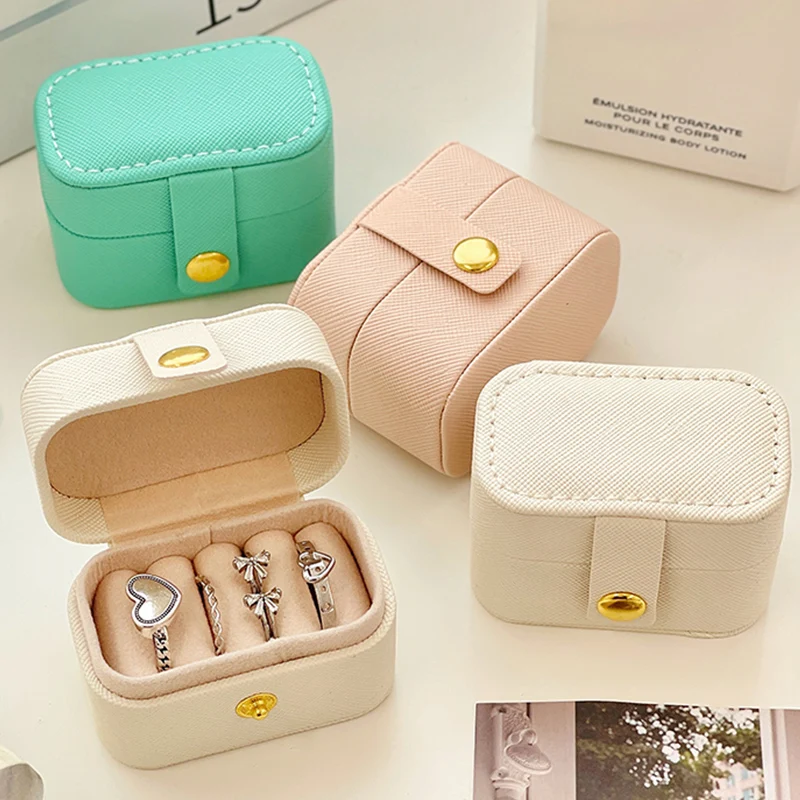 

Mini Portable Jewelry Box Jewelry Organizer Display Travel Rings Holder Boxes Button Leather Storage Button Jewelers Joyero Gift
