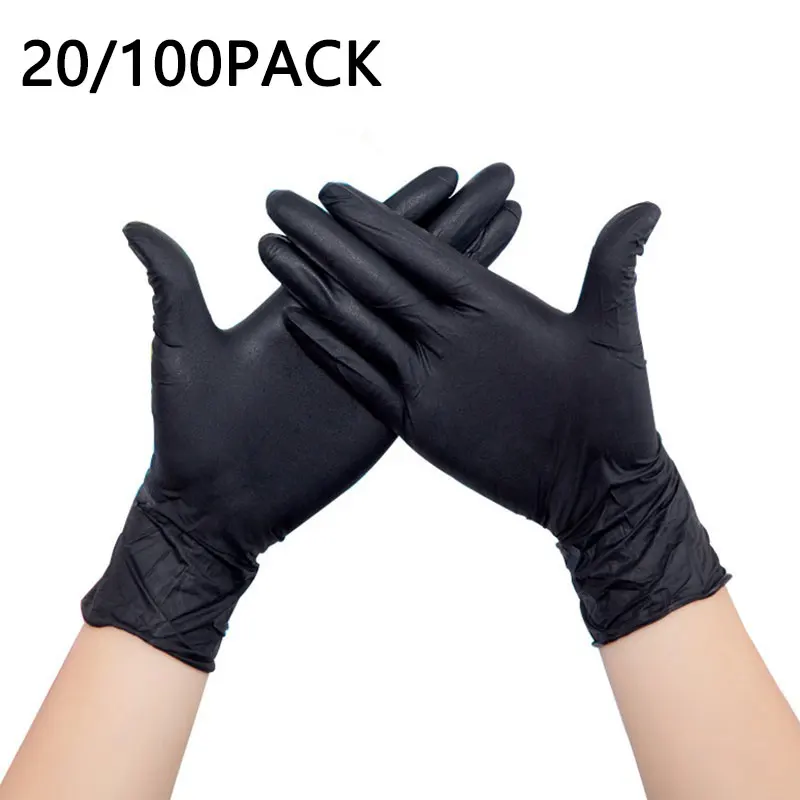20/100Pack Disposable Nitrile Gloves Black Latex Free Tattoo Cleaning Protective Glove For Work Kitchen Cooking Tools disposable gloves nitrile gloves safety gloves protective gloves cleaning gloves