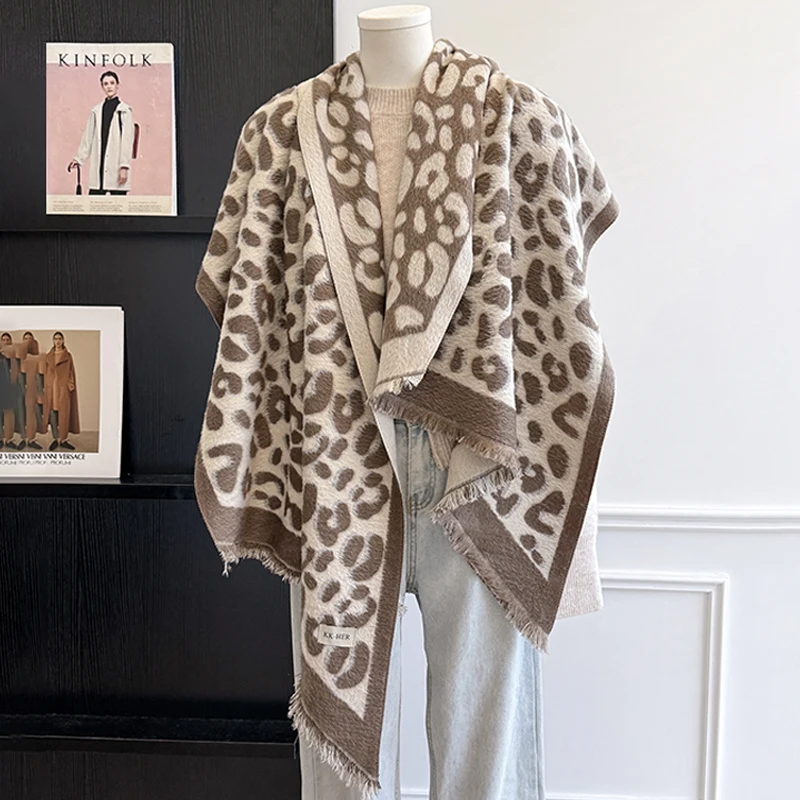 2025 Luxury Brand Women's Cashmere Scarf - Winter Warm Tasseled Leopard Print Pashmina Shawl, Foulard & Poncho