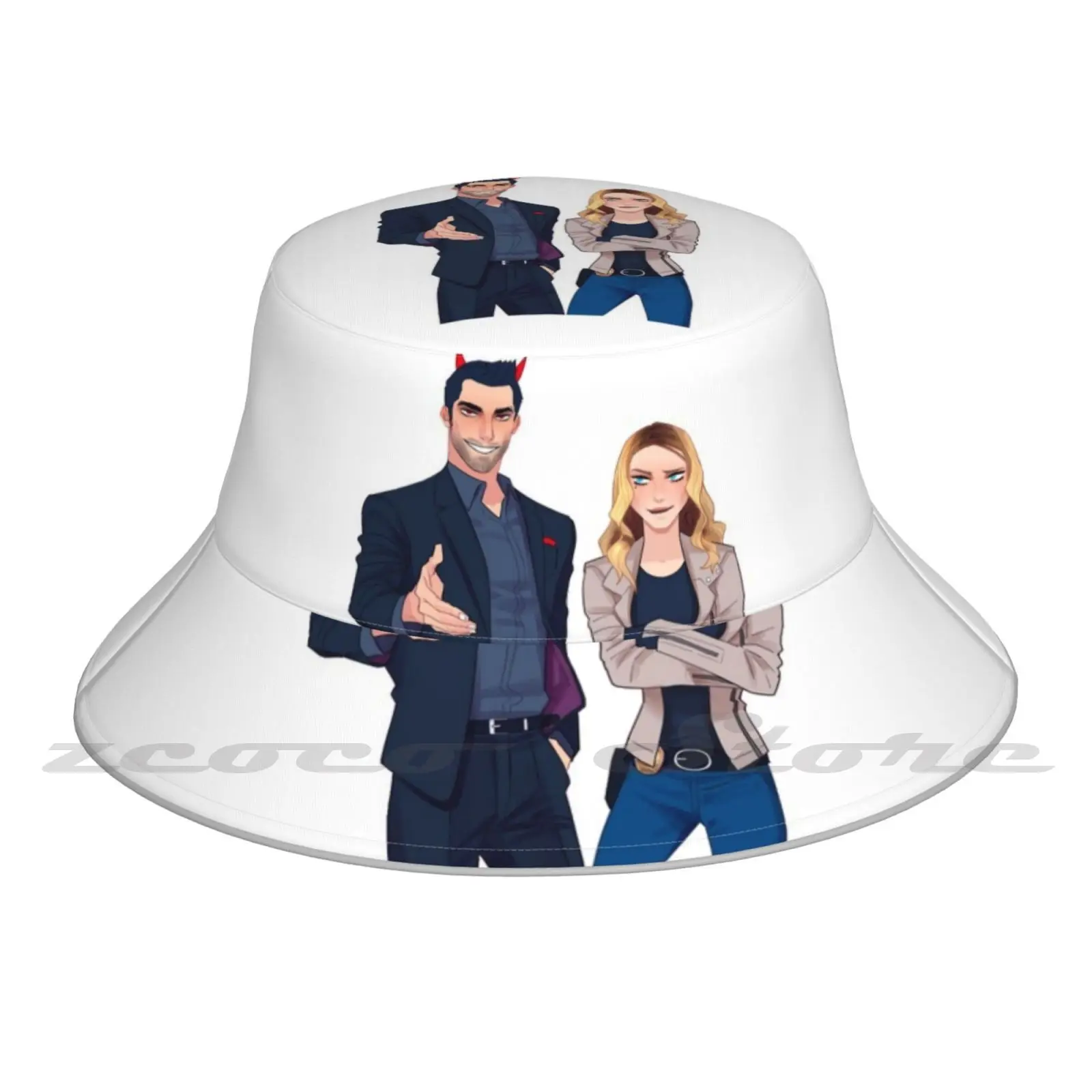 

Lucifer And Decker-High Quality-Bucket Hat Fashion Soft Personalized Pattern Gift Cap Tv Series Netflix Lucifer Lux Lux