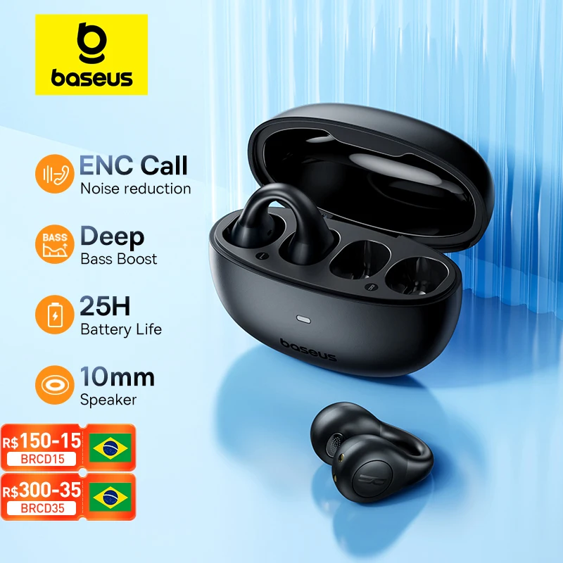 

Беспроводные наушники Baseus AirGo AS01, наушники с зажимом для ушей, Bluetooth 5,3, 2MIc ENC HD, наушники-вкладыши с шумоподавлением для звонков, спортивные наушники