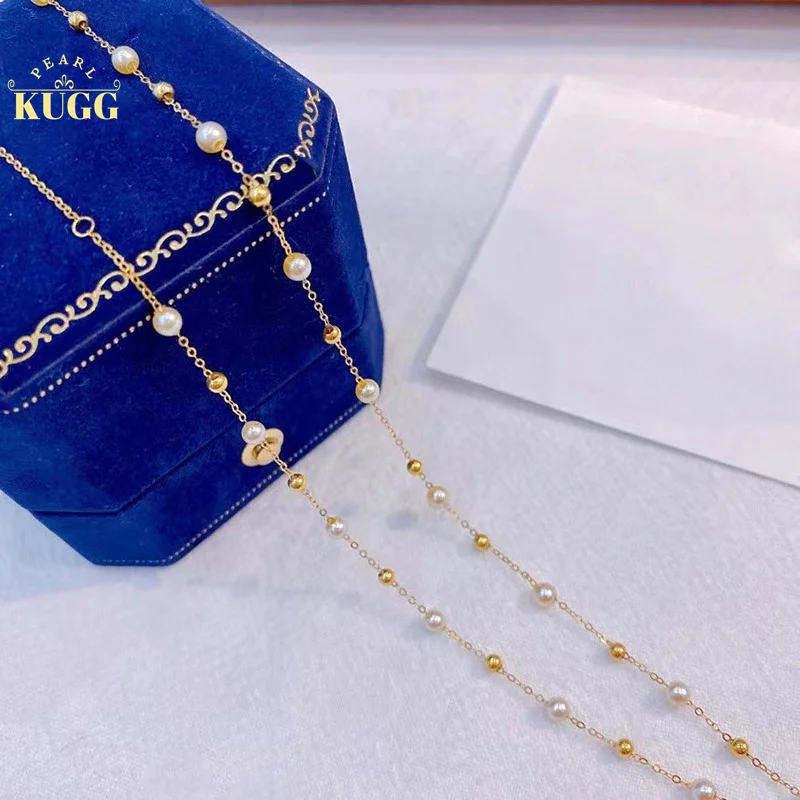 KUGG PEARL 18K Yellow Gold Necklace 4-5mm Natural Freshwater Pearl Jewelry Fashion Adjustable Chain for Women Birthday Gift
