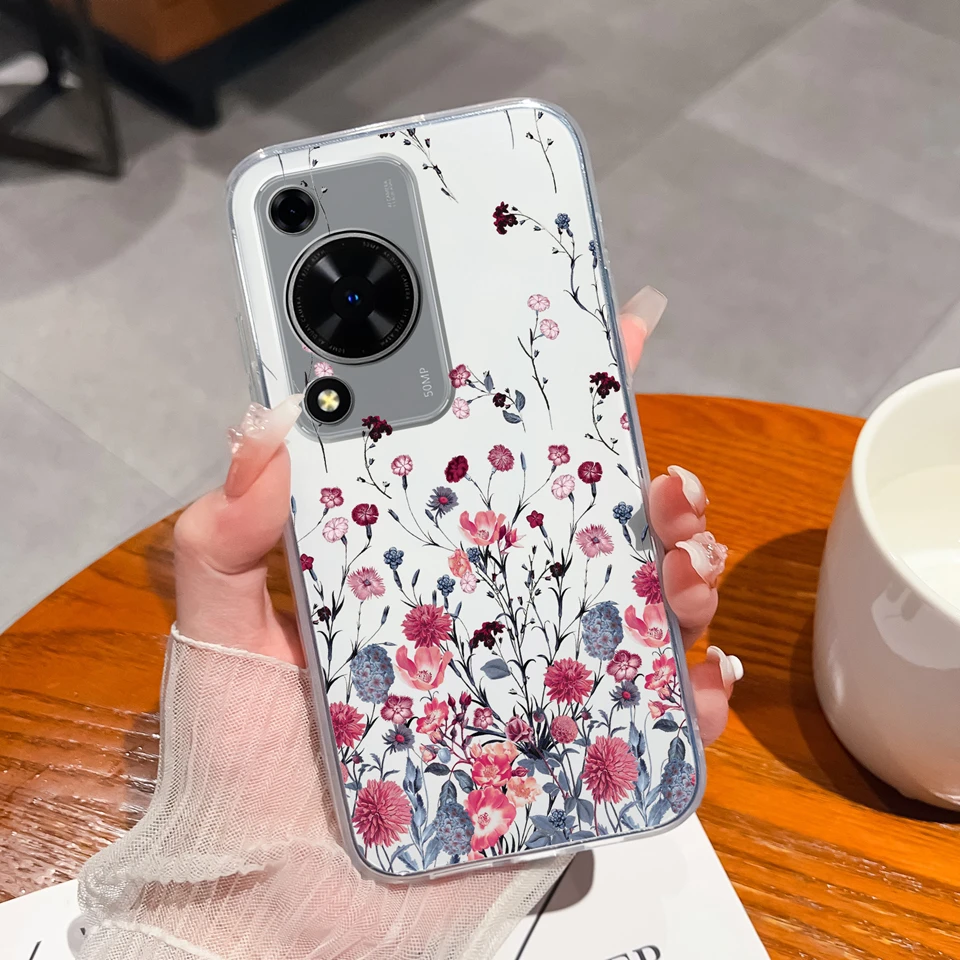 Cute Bear Flower Clear Protective Anti-Drop Phone Case - Soft TPU Cover