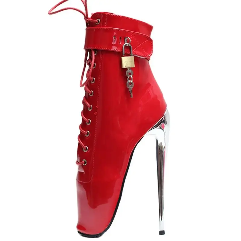 

7" High Ballet Heel Pointed Toe Stiletto Women Sexy Fetish Lockable Ankle Boots
