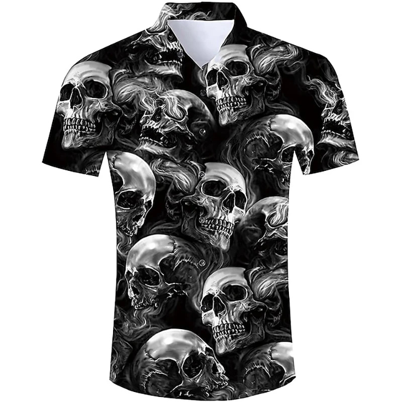 

New Horror Skull 3D Print Shirts Men's Fashion Streetwear Oversized Button-Down Short Sleeve Shirt Male Blouse Tops Man Clothing