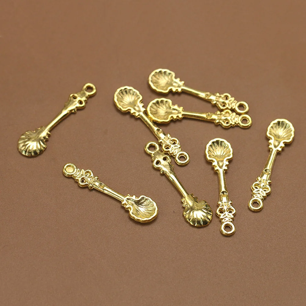 

50pcs Spoon Shape Necklace Pendants Tableware Charms Jewelry Making Accessory for DIY Crafts (Golden)