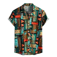 2024 Men's Fashion Retro Printed Short Sleeve Shirt Men's Hawaiian Printed Shirt Retro Totem Print Men's Oversized Tops SIZE 5XL 1