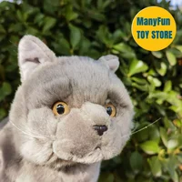 British Shorthair Blue Cat Plush Toy High Fidelity Cats Plushie Felinae Peluche Lifelike Simulation Stuffed Animals Doll Kids 1