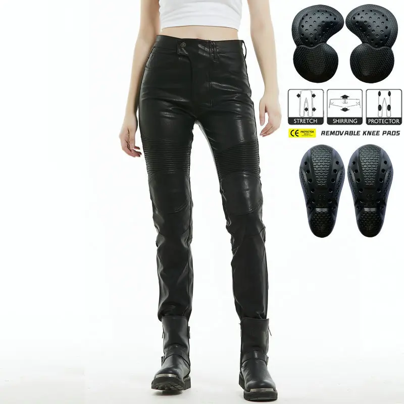 여성용 오토바이 라이딩 팬츠 캐주얼 레트로 로코모티브 안티드롭 나이트 윈드쉴드 방수 팬츠 슬림 레더 팬츠